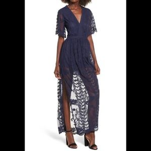 Socialite Lace Overlay Navy Romper